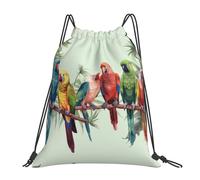 POCUK Colorful Parrots On Tree Drawstring Backpack Outdoor Portable Backpack Simple Casual Travel Beach School Bag