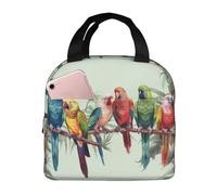 POCUK Colorful Parrots On Tree Lunch Bag Portable Handheld Insulated Fresh-Keeping Bag Reusable Picnic Bag Work Bag