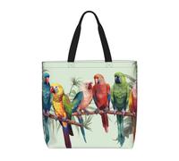 POCUK Colorful Parrots On Tree Tote Bags Cute One-Shoulder Multi Purpose Tote Storage Bag