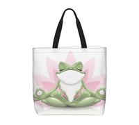 POCUK Cute Funny Frog Doing Yoga Tote Bags Cute One-Shoulder Multi Purpose Tote Storage Bag