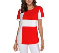 POCUK Denmark Danish Flag Women's Short-Sleeve T Shirts Classic-Fit Summer Round Neck Tops Black