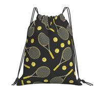 POCUK Funny Tennis Racquets And Tennis Balls Drawstring Backpack Outdoor Portable Backpack Simple Casual Travel Beach School Bag