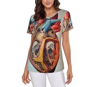 POCUK Human Anatomy Heart Chart Women's Short-Sleeve T Shirts Classic-Fit Summer Round Neck Tops Black