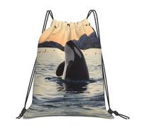POCUK Killer Whale Drawstring Backpack Outdoor Portable Backpack Simple Casual Travel Beach School Bag