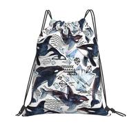 POCUK Killer Whale Drawstring Backpack Outdoor Portable Backpack Simple Casual Travel Beach School Bag