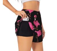 POCUK Lovely Pink Flamingos Women's Athletic Shorts Summer Outdoor Running Physical Exercise Yoga Cycling