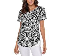 POCUK Mayan Calendar End of The World Women's Short-Sleeve T Shirts Classic-Fit Summer Round Neck Tops Black
