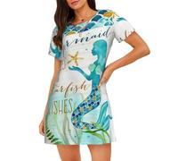POCUK Mermaid Women'S Short-Sleeved Nightdress Summer Family Walk Shopping Vacation Home Clothes Black