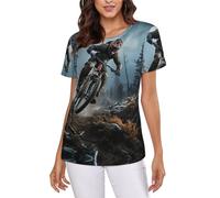 POCUK Mountain Bike Tournament Women's Short-Sleeve T Shirts Classic-Fit Summer Round Neck Tops Black