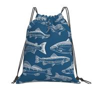POCUK Ocean Fishes Drawstring Backpack Outdoor Portable Backpack Simple Casual Travel Beach School Bag