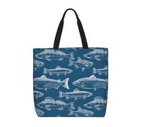 POCUK Ocean Fishes Tote Bags Cute One-Shoulder Multi Purpose Tote Storage Bag