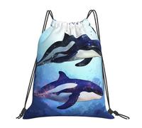POCUK Orca Killer Whale Drawstring Backpack Outdoor Portable Backpack Simple Casual Travel Beach School Bag