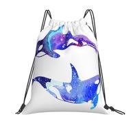 POCUK Orca Killer Whale Drawstring Backpack Outdoor Portable Backpack Simple Casual Travel Beach School Bag