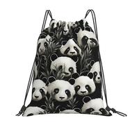 POCUK Panda Graphic Black And White Drawstring Backpack Outdoor Portable Backpack Simple Casual Travel Beach School Bag