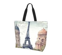 POCUK Paris Landmarks Pattern Shoulder Bag Large Capacity Handheld Storage Bag