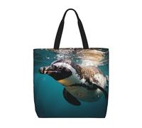 POCUK Penguin Swimming In The Ocean Tote Bags Cute One-Shoulder Multi Purpose Tote Storage Bag