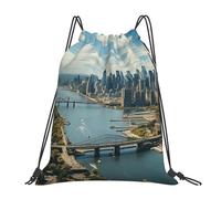 POCUK Penthouse View Over New York Manhattan Drawstring Backpack Outdoor Portable Backpack Simple Casual Travel Beach School Bag