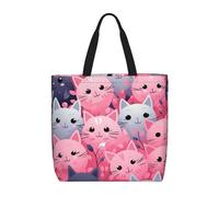 POCUK Pink Cat Tote Bags Cute One-Shoulder Multi Purpose Tote Storage Bag