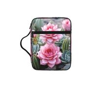 POCUK Pink Flamingo Succulent Plants Bible Storage Bag Carrying Book Case Church Bag Bible Protective with Handle