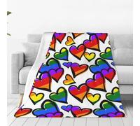 POCUK Rainbow Colored Gay Pride Hearts Multi Size Ultra Soft Flannel Blanket (Vertical Style) Cosy Warm Family Home Decor