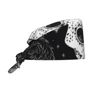 POCUK Skull Cat Moon Gothic Comfortable Cleaning Work Cap Cooking Catering Chef Kitchen Beanie Adjustable Strap Black