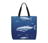 POCUK Small Blue Whale Swimming Tote Bags Cute One-Shoulder Multi Purpose Tote Storage Bag