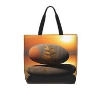 POCUK Sunrise Landscape Zen Stone Tote Bags Cute One-Shoulder Multi Purpose Tote Storage Bag