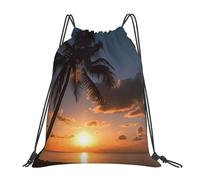 POCUK Sunrise Tropical Palm Tree Still Drawstring Backpack Outdoor Portable Backpack Simple Casual Travel Beach School Bag
