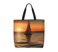 POCUK Sunset Beach Sailboat Tote Bags Cute One-Shoulder Multi Purpose Tote Storage Bag