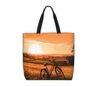POCUK Sunset Rural View Tote Bags Cute One-Shoulder Multi Purpose Tote Storage Bag