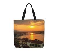 POCUK Sunset View Tote Bags Cute One-Shoulder Multi Purpose Tote Storage Bag
