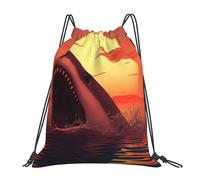 POCUK Sunset Whale Drawstring Backpack Outdoor Portable Backpack Simple Casual Travel Beach School Bag