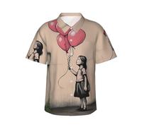 POCUK There is Always Hope and Girl with Balloons Mens Hawaiian Short Sleeve Shirt Summer Cool Daily Wear Beach Outdoor Black