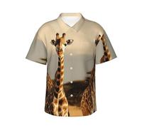 POCUK Three Giraffes Mens Hawaiian Short Sleeve Shirt Summer Cool Daily Wear Beach Outdoor Black