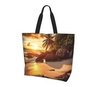 POCUK Tropical Beach At Sunset Shoulder Bag Large Capacity Handheld Storage Bag