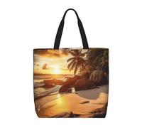 POCUK Tropical Beach At Sunset Tote Bags Cute One-Shoulder Multi Purpose Tote Storage Bag
