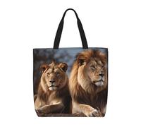 POCUK Two Lions Tote Bags Cute One-Shoulder Multi Purpose Tote Storage Bag