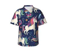 POCUK Unicorn and Rainbow Mens Hawaiian Short Sleeve Shirt Summer Cool Daily Wear Beach Outdoor