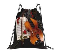 POCUK Violin Sheet Music Drawstring Backpack Outdoor Portable Backpack Simple Casual Travel Beach School Bag