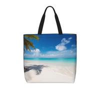 POCUK White Beach Tropical Sea Tote Bags Cute One-Shoulder Multi Purpose Tote Storage Bag