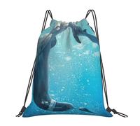 POCUK Winter The Dolphin Drawstring Backpack Outdoor Portable Backpack Simple Casual Travel Beach School Bag