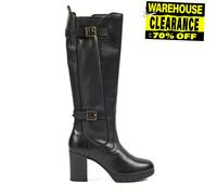 Pod Nitika Womens Fashion Designer Leather Platform Knee-High Long Boots Black