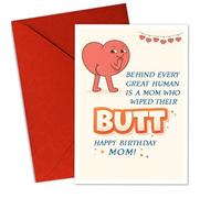 Podagree (5.3x8 Inch) Behind Every Great Human Is a Mom Who Wiped Their Butt Funny Birthday Card for Mom Rude Humor Card from Daughter Son Gag Joke Birthday Card Folded with Envelope