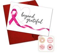 Podagree (5.3x8in) Beyond Grateful Breast Cancer Support Greeting Card, Blank Inside with Envelope, Inspirational Gift for Cancer Survivors, Empowering Ribbon Card for World Cancer Day (WC6)