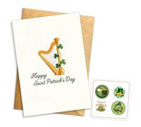 Podagree (5.3x8in) Happy Saint Patrick's Day Harp Sticker, Greeting Card Blank Inside with Envelope, St. Patrick’s Day Gift for Music Lovers, Irish Blessings and Good Luck Gift (STP10)