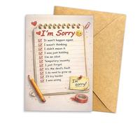 Podagree (5.3x8in I’m Sorry Checklist Apology Card, Funny Apology Card with Excuse List, Humor Sorry Greeting Card for Partner Friend, Folded Card with Envelope