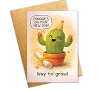 Podagree Congrats on Your New Job Greeting Card, Cute Cactus Congratulations Card with Funny Way to Grow Message, New Career Celebration Card for Friends Coworkers Family - 8x5.3 Inch With Envelope
