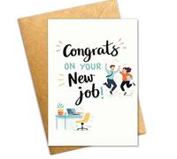 Podagree Congrats on Your New Job Greeting Card, Modern Congratulations Card with Cute Office Illustration, New Career Celebration Card for Friends Coworkers Family - 8x5.3 Inch With Envelope