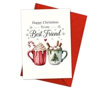 Podagree Cute Hot Chocolate Christmas Card - Happy Christmas to My Best Friend Sweet Holiday Greeting for Bestie, Female Friend, or Coworker - 8x5.3 Inch with Envelope