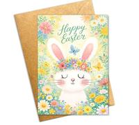 Podagree Easter Greeting Card, Happy Easter Card with Bunny and Eggs, Spring Religious Easter Card, Cute Easter Holiday Card for Friends, Family, Kids, Church- 8x5.3 Inch with Envelope (Easter12)